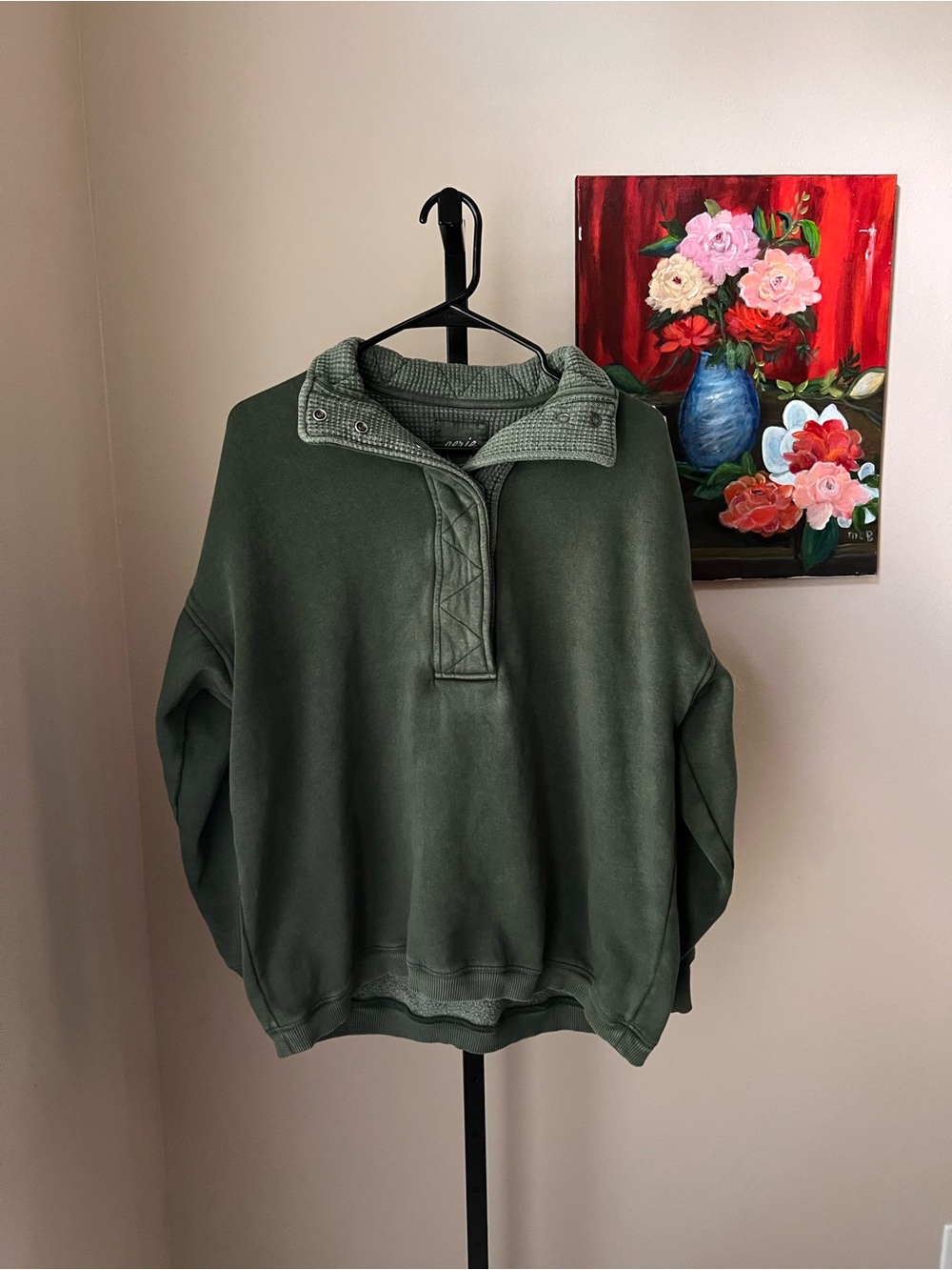 Aerie Olive Green Women's Snap-Placket Pullover Sweater